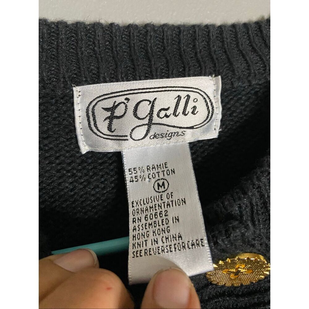 P Galli Black Gold Teddy Bear Vintage Button Up Knit Cardigan Size Medium - Picture 4 of 7